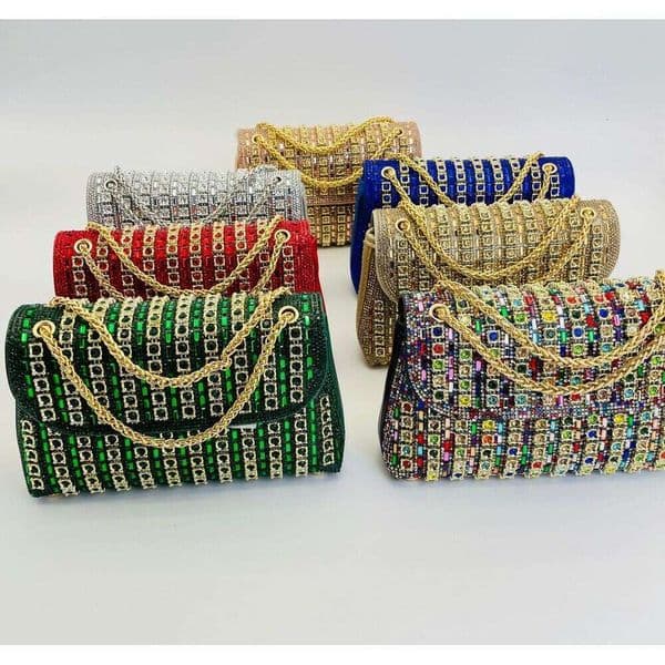 Cross-Border Amazon New Gemstone Inlaid with Diamonds Socialite Banquet Women's Evening Bag European and American Handbag