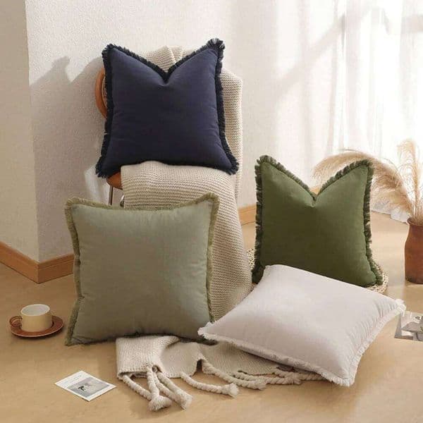 Modern Cotton Bohemia Cushion Solid Color Tassel Trim Throw Pillow Cover Square Breathable Pillowcase Living Room 26H0316