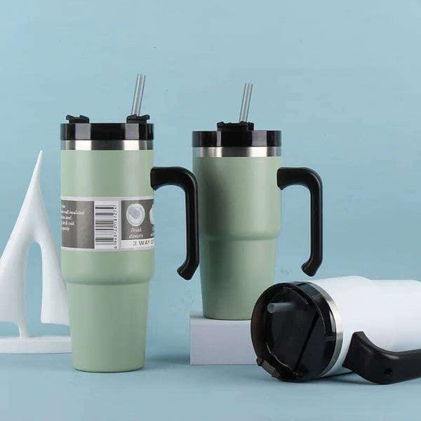 20oz/30oz Stainless Steel Car Thermos Travel Sports Water Bottle Large Capacity with Handle Straw Mug Outdoor Coffee Cup 26Y0317