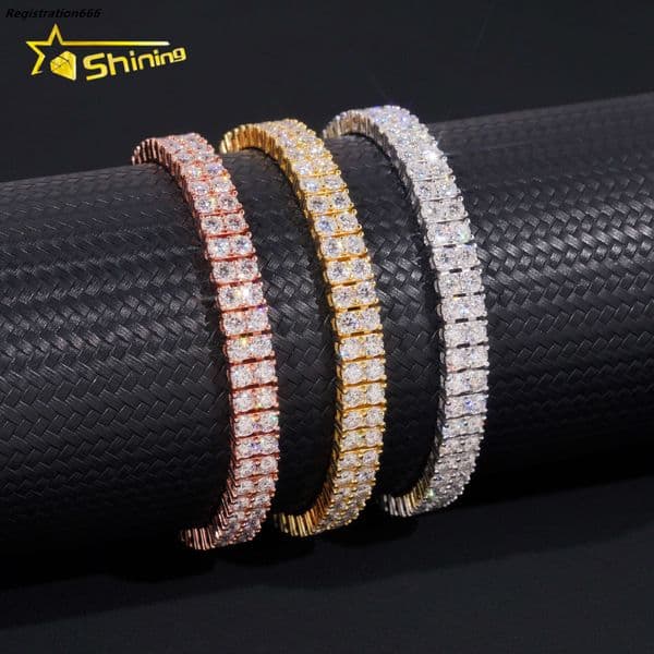 2rows Moissanite 66mm Tennis Bracelets 18K Gold Plater Fine Jewelry Sterling Silver Tennis Chain Bracelet Hot Sale Design