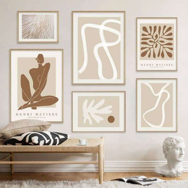 act Matisse Beige White Line Wall Art Poster Minimalist Canvas Paintings Print Picture for Living Room Interior Home (No picture frame 26W0317