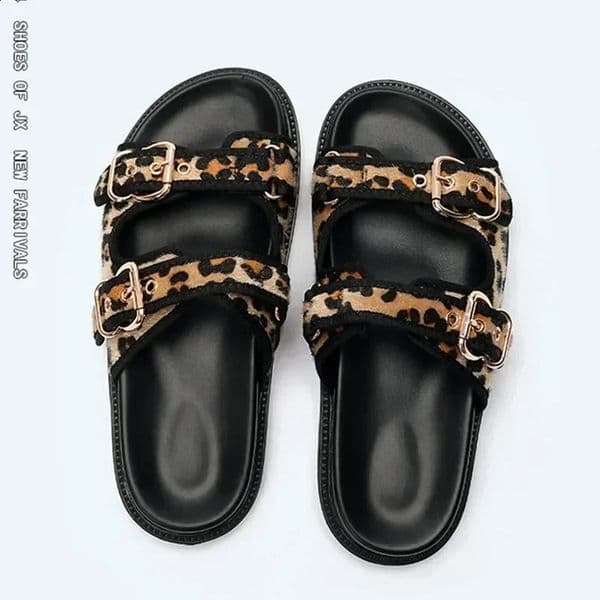 High Quality Leopard Metal Buckle n Women Slippers Sexy Comfort Non Slip Slide Sandals Summer Size 43 Platform Flip Flops 260312