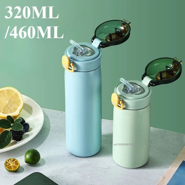Stainless Steel Insulated Cup Double-Wall Vacuum Cup 320/460ML Leak-Proof Thermal Water Bottle With Straw For Home Outdoor Sport 260313