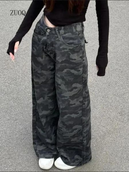 Men's Jeans 2026 American Casual Camouflage Pants Women Retro Loose Lazy Style Wide Leg Denim Cargo Woman