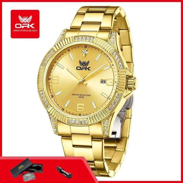 OPK 8184 Men's Quartz Simple Elegant Auto Date Waterproof Luminous Man Watch Steel Strap Original Wrist Watches for Men