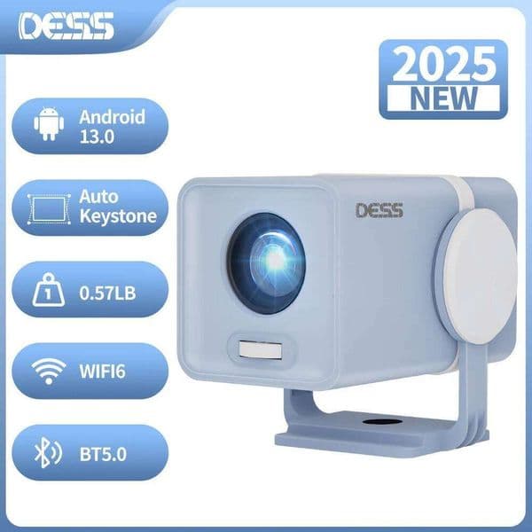 DESS Smart Projector Android 13 Native 720P Home Theater Outdoor Portable Beamer For Meeting Video Type-C Port 180 flexible 26W0317