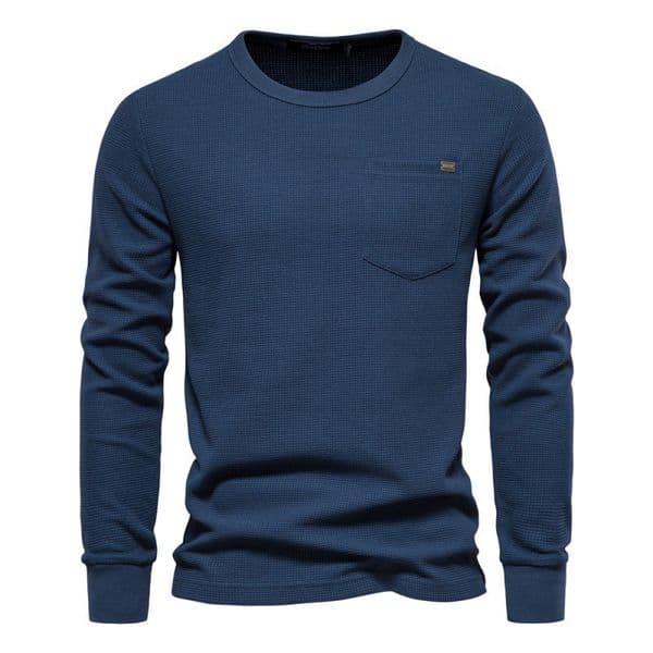 Autumn Hoodie European Size Highquality Men's Crew Neck Polo Pocket Waffle Shirt Long Men's