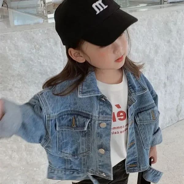 Girls Spring and Autumn Denim Jacket Korean Loose Fashion Baby Jacket Short Children Neutral Cool All-match Coat 260313