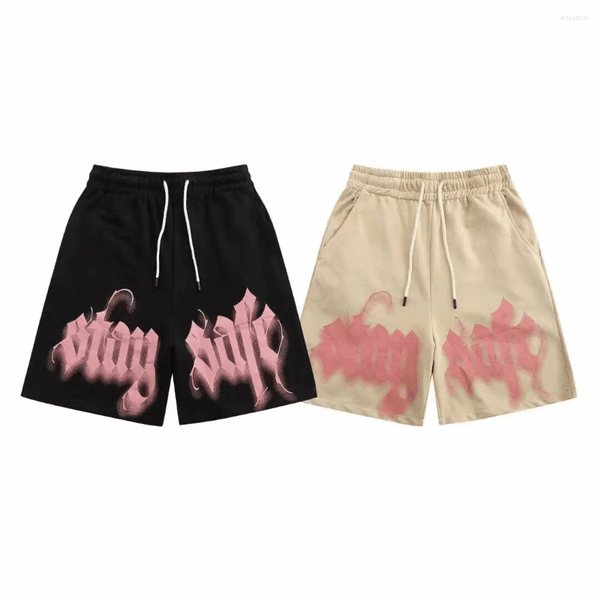 Men's Shorts American Trend Retro Sports High Street Pink Letters Versatile Tide Brand Summer Casual Printing Loose For Men