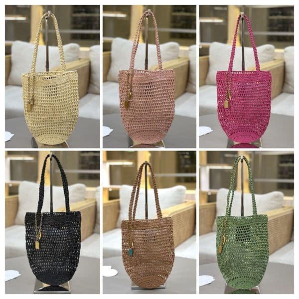 Banana designer Lafite grass woven open pocket solid color hollow simple women's beach bag shoulder bag handbag tote bag pink green black rose red brown light yellow