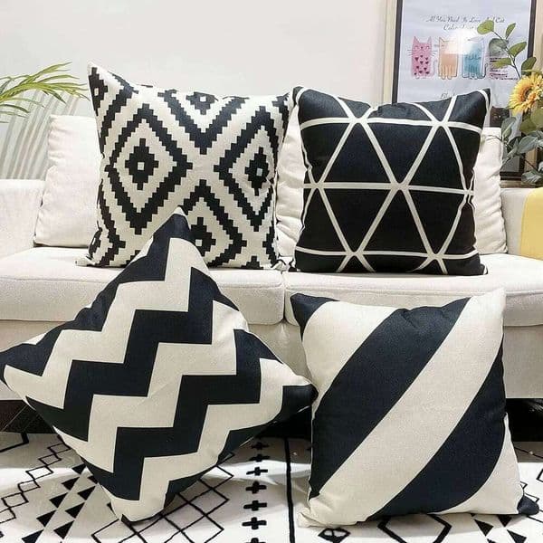 Pillow Case Black Geometric Linen Cushion Cover, Home Living Room Sofa Pillow Cover Decor, Suitable for Bedroom Car 40x40 60x60 50x50 26H0316