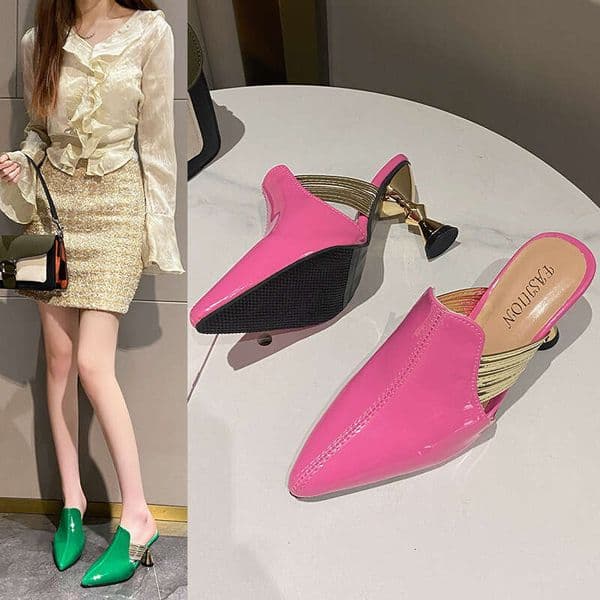 Large Size Shoes Closed Toe Mules For Women Sweet Wine Glass Heel Fashion High Heeled Sandals