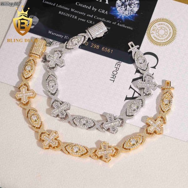 Fine Jewelry Charms Bracelets 925 Sterling Silver Vvs Moissanite Infinity Chain and Cross With Eyes Link for Men Women