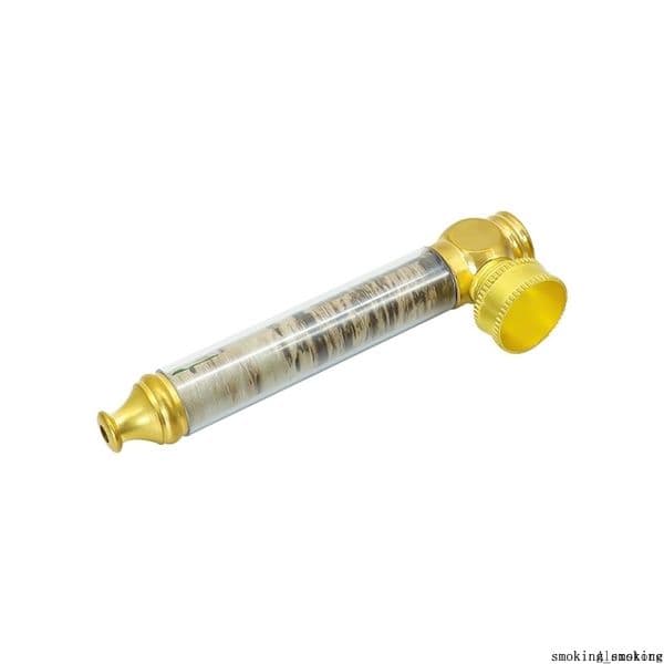 Metal Smoking Pipe Brass Color Aluminum 14mm Bowl Tobacco Herb Pipes with Plastic Clear Cap Cover Removable Hand Spoon Mini Cheap Bongs Water Heady Oil