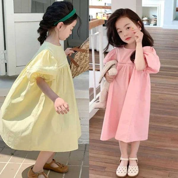 Baby Girls Fashion Clothing Dress Kids Korean Style Short Puff Sleeves Princess Dress Outfits Casual Cute SkirtT260317