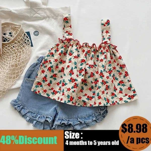 Girls Outfit Sets Summer Kids Casual Clothing For Girls Fragmented Suspender SkirtShorts Childrens Baby Girl ClothingT260316
