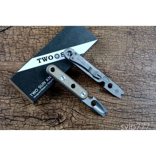 TWOSUN EDC Crowbar Stonewashed TC4 pocket knife Titanium Alloy with Bottle Opener Outdoor fixed blade knife Camping Defense couteau Tools EDC38