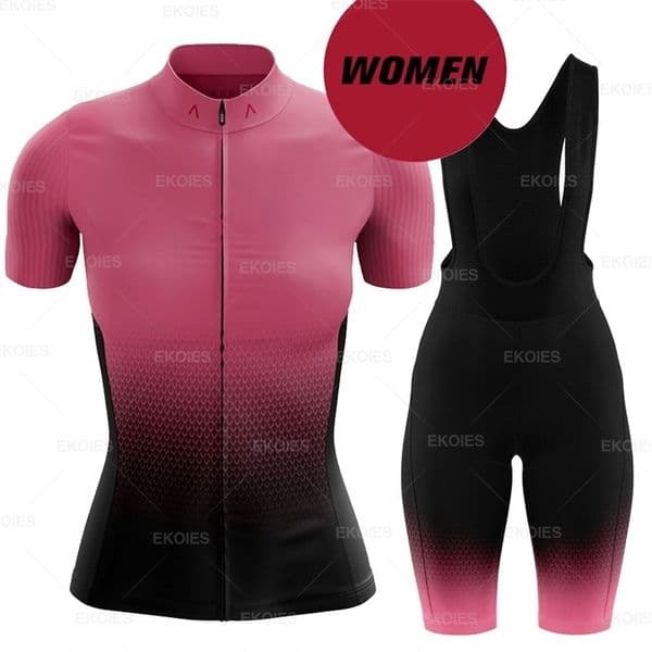 Women Cycling Clothing RAUDAX Pink Summer Jersey Short Sleeves19D Bib Pant Set Female Breathable MTB Bike Wear 260304