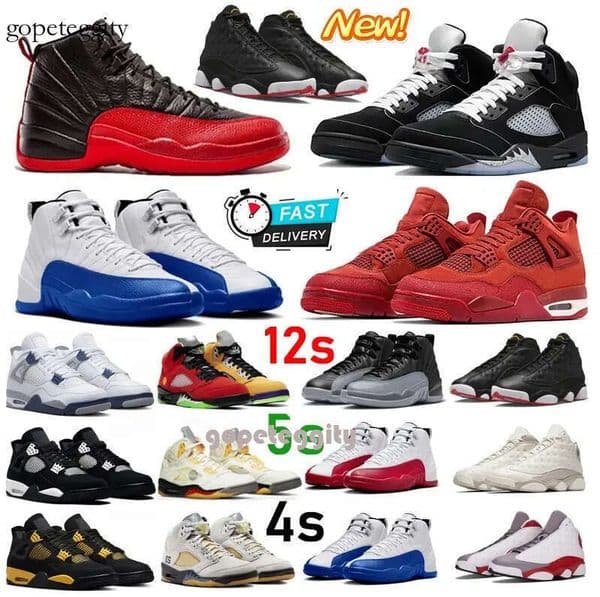 New 5 12 4 designer 13 low 1 Basketball Shoes 4s 5s flu game Blueberry 12s mens shoes black cats Red Thunder Cement Gold Sail Trainers Sport Mens sneakers 36-47