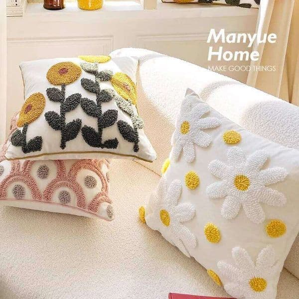 Ins Nordic Fresh Embroidered Flower Pillowcase Homestay Living Room Home Sofa Decor Backrest Pillow Cushion Cover 26H0316