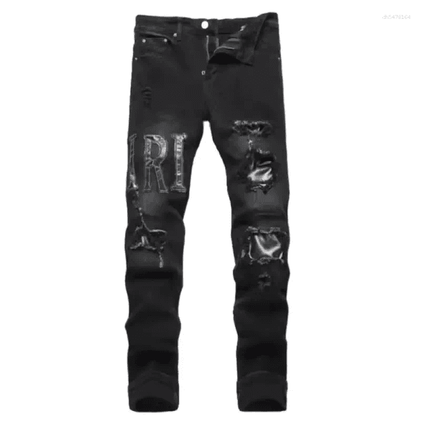 Men's Jeans Korean Embroidered High Waist Slim Fit Elastic Denim Pants Fashionable Achieve Slimming Effect 2026