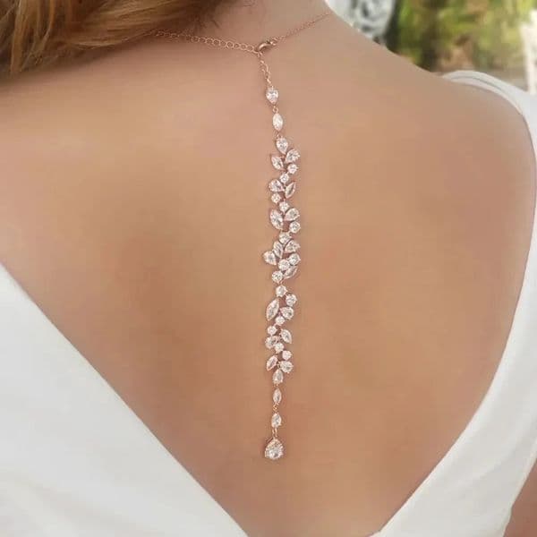 Stonefans Leaf Zircon Bridal Back Chain Necklace Jewelry for Women Festival Wedding Beach Rhinestone Body Party Gift 260316BJ