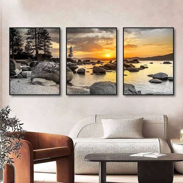 less Canvas Paintings Sunset Sea Beach Natural Landscape Poster and Prints Wall Art Picture for Living Room Home Decor (No picture frame 26W0317