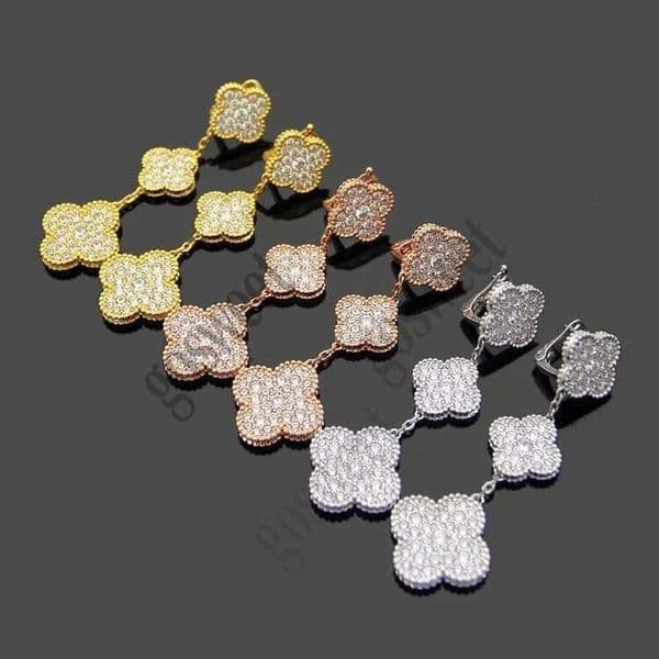 Free shipping Four Leaf 5 Motif Clover Gold Tone Drop Earrings Designer Earrings Elegant Daily Wear Jewelry for Women
