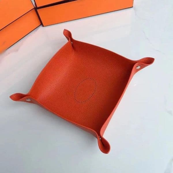 New designer letter logo leather storage tray Home items large capacity orange tray solid color foyer key storage box miscellaneous items box desktop box