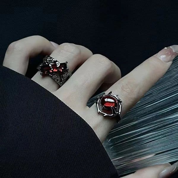Black Gothic Irregular Thorns Ruby Rings Retro Hip-Hop Personality Adjustable Finger Ring for Men Women Jewelry Gifts 260312