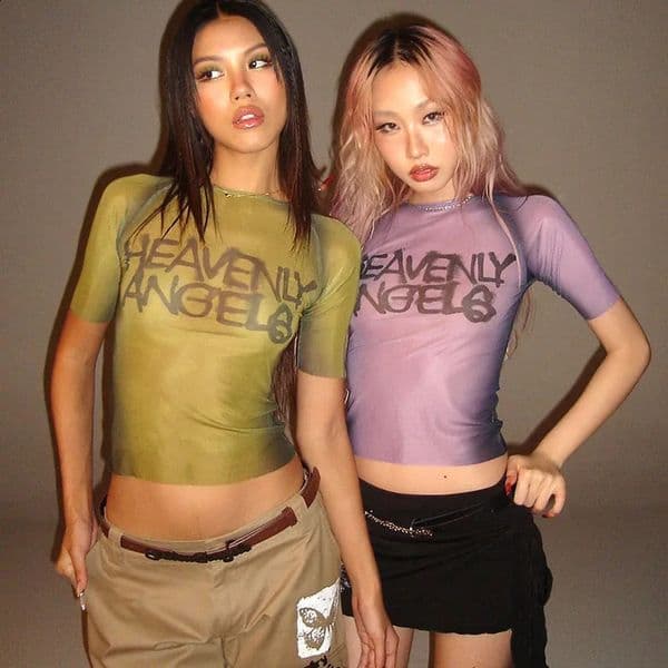 Y2K Letter Print Top See Through Graphic T Shirts For Women Clothing Short Sleeve Aesthetic Ropa De Mujer Skinny Sexy Streetwear 260316BJ