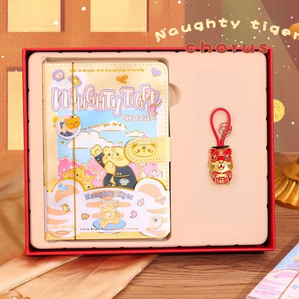 Bestseller Year of the Notebook Gift Box, Vintage Journal with Horizontal Lines, Blank Grid, Artistic Chinese Style, Lucky Tiger Keychain ddmytues