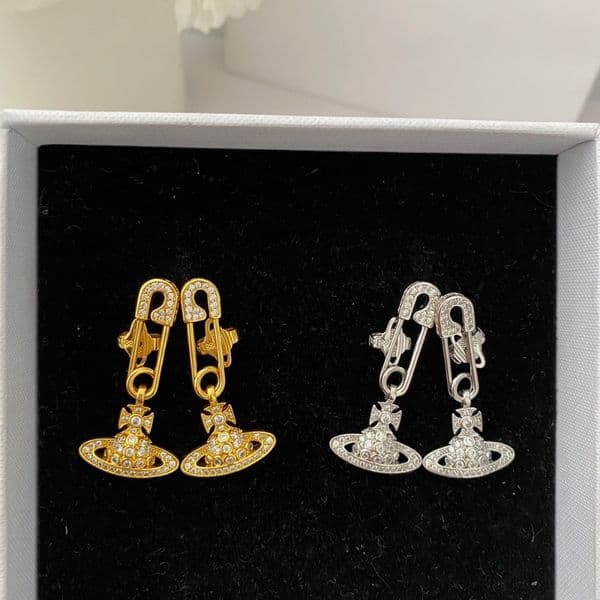 New Designed Fully diamond-encrusted pin Saturn crystal earrings Ear studs Designer Jewelry E001