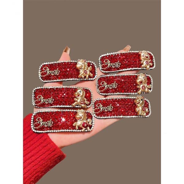 2026 of the Horse Red Exquisite Rhinestone for Women, New Year Elegant Hair Accessory, Girls' and Children's Bangs Clip ddmyshoesvip