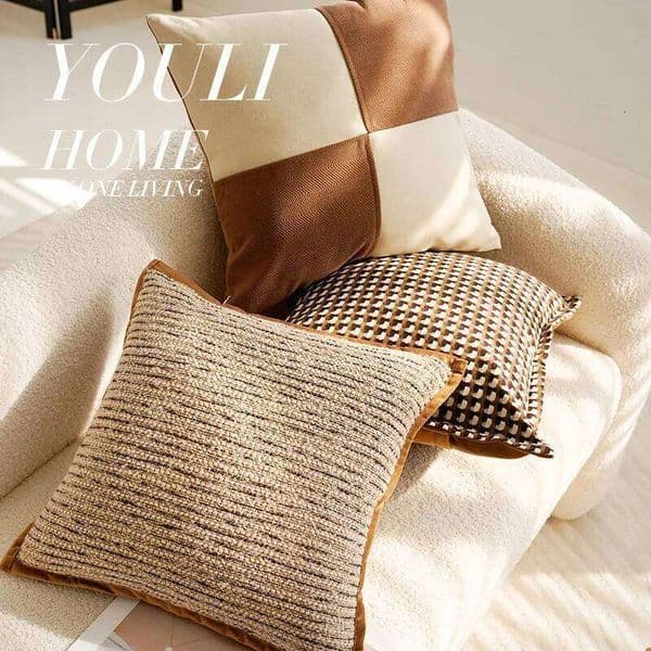 30X50/45X45CM Brown Light Luxury Throw Pillow Vintage French Stamping Waist Cushion Cover Decor Home Decorative Pillowcase 26W0318