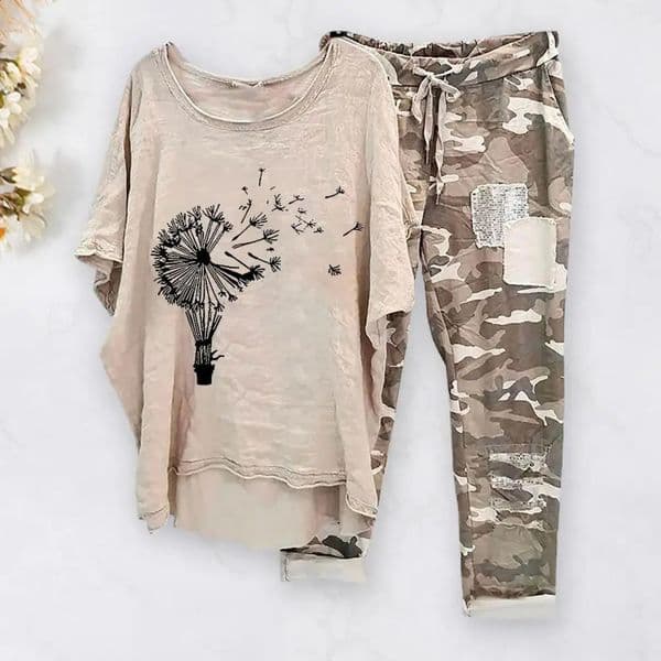 Womens Two Piece Camouflage Set Summer Outfits for Women Cotton Linen Suit 2023 Casual Print Short Sleeve Harajuku 260318