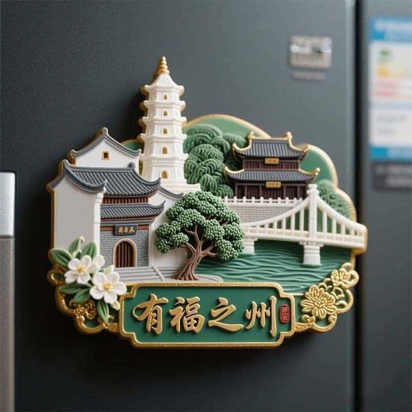 FuzhouMetal embossed refrigerator magnet Fortune State travel door sticker decorative souvenir cultural and creative gift L260318