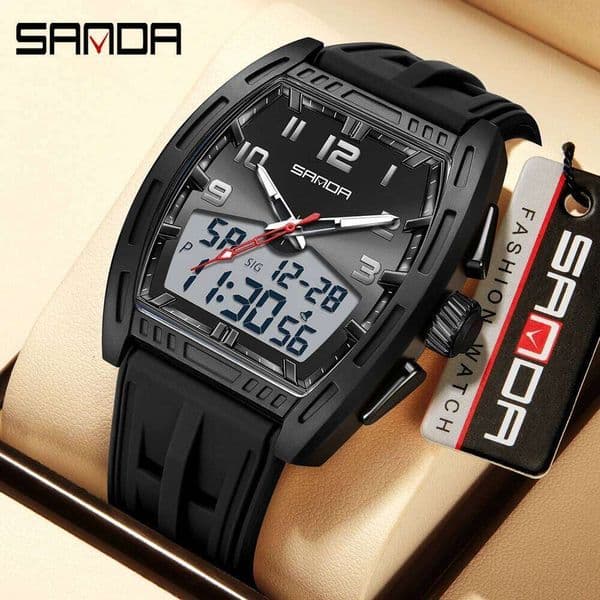 SANDA 2026 Sports Electronic Watch Alarm Clock Shockproof Luminous Fashion Dual Display Men's Digital Wristwatch 6331