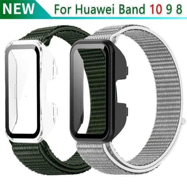 Sports Pc Case+Official Nylon Strap For 10 Screen Glass Protective Shell wristband Huawei Band 9 8 Accessories Belt
