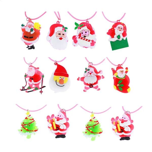 12Pcs Flashing Pendant Necklace LED Light Up Party Favors for Christmas Gift with Cartoon Patterns Bright Colors 260317BJ