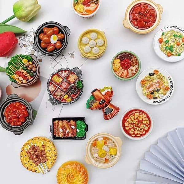 2/5pcs Simulated Food Fridge Magnets Resin Painted Magnet Noodles Ribs Hot Pot Cute Magnets for Refrigerator Retro Magnetic L260318