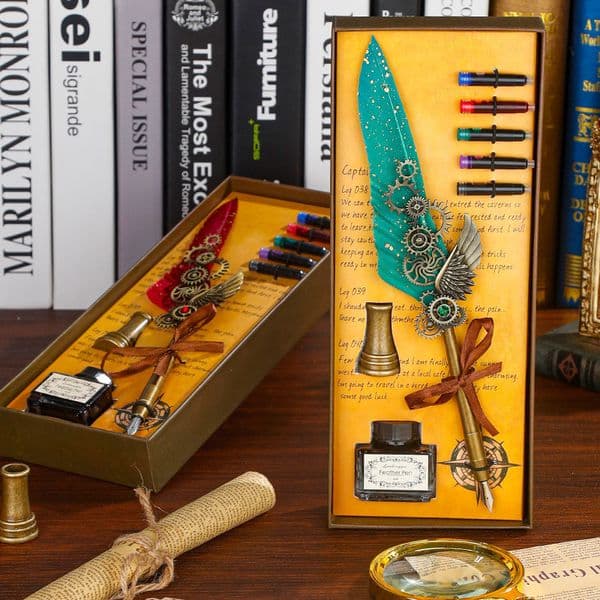 Bestseller European-style vintage quill set student stationery natural feather gift box English calligraphy dip pen ddmytues