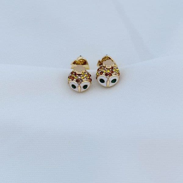Designer Real 18K Gold Plated Stud Crystal Owl Earrings Jewelries Stamp Letter KS Gift New York With Free Dust Bag EH2399