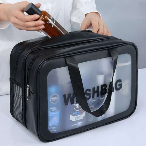 Dry and Wet Separation Double Layer Transparent PU Makeup Men Portable Cosmetic Storage Travel Toiletry Bag