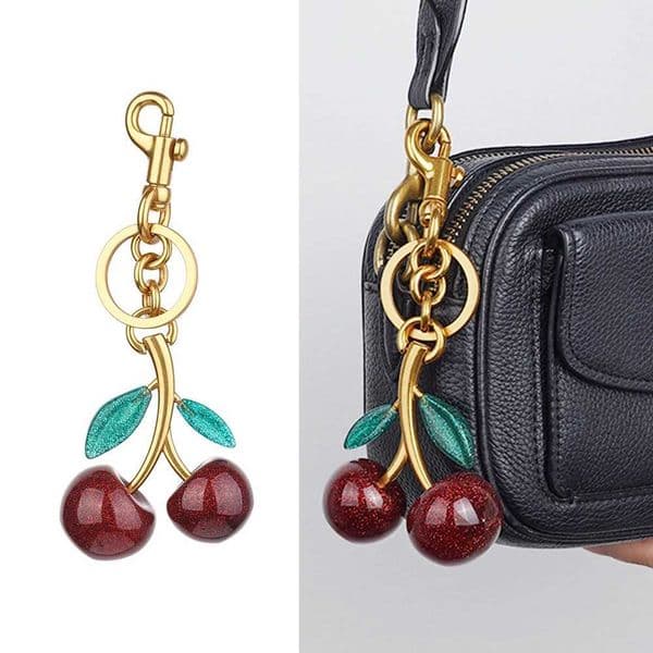 New Red Cherry Pendant Keychain Charm For Womens Handbag Internet-famous Crystal Cherry Pendant High-Grade Bag Accessories H260318