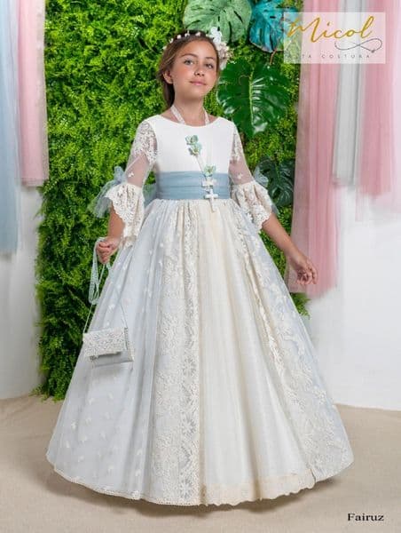 Cute A Line Flower Girl Dresses With Bow Half Illusion Lace Sleeve Appliqued Mulit-layered Tulle Kids Formal Birthday Party Communion Gowns BC21070