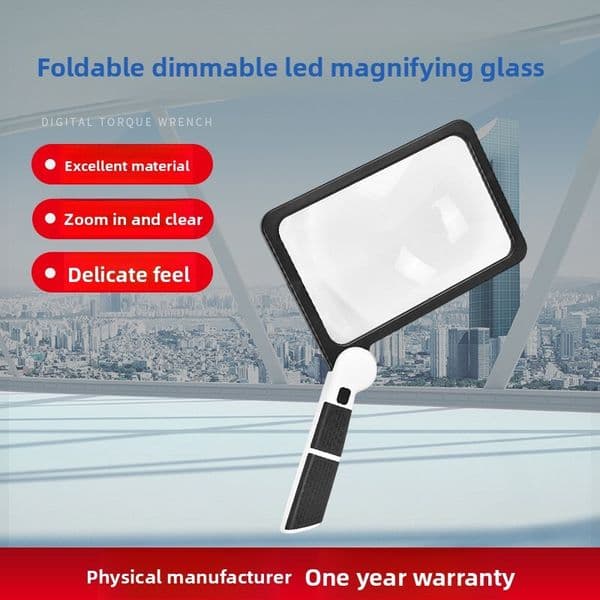 Square handle folding magnifying glass, new model with 48 LED cold warm lights, rubber-coated handle, suitable for the elderly to read and thread needles