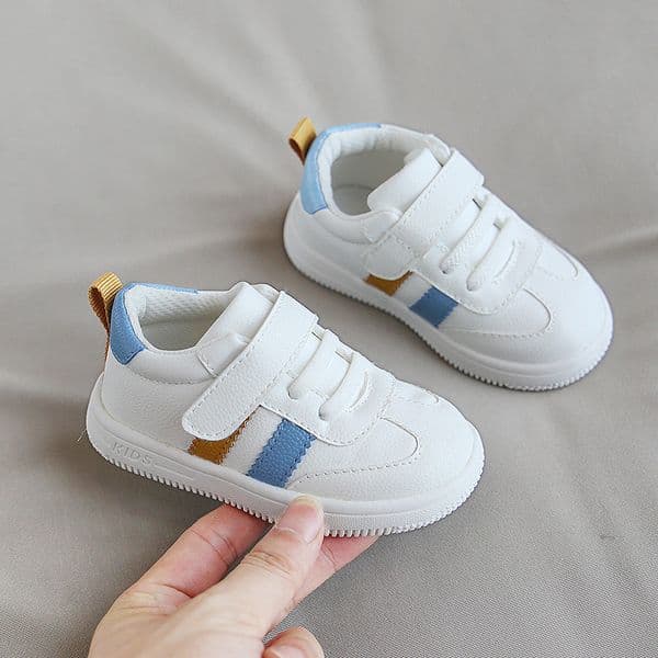 Baby Boys Girls White Stripe Sneakers Toddler Magic Tape First Walkers Soft Sole Non-Slip Infant Casual Shoes for 1-3 Years Old Free Shipping