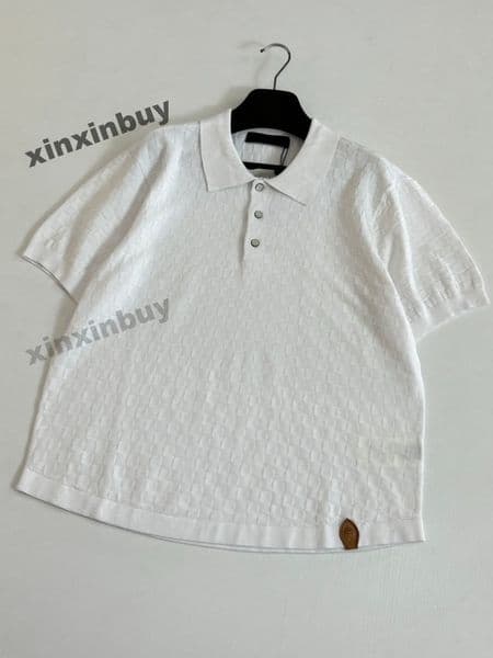 xinxinbuy Men designer Tee t shirt 2026 letters Checkerboard jacquard pattern knitted short sleeve women white XS-2XL