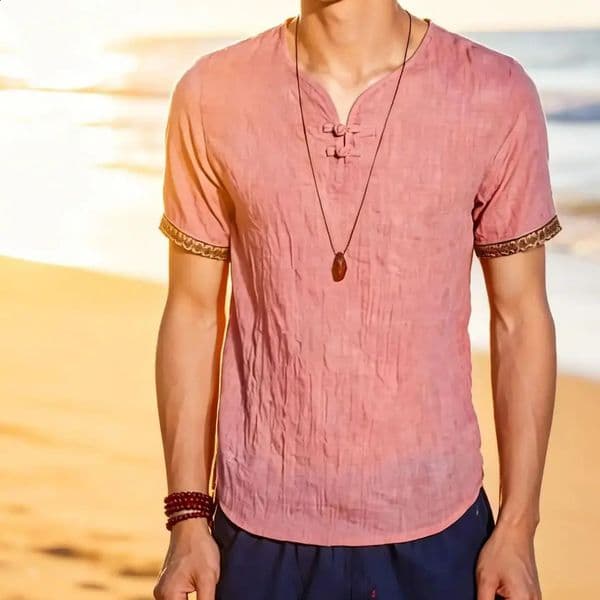 plus Size M-5XL Summer Mens Short Sleeve Shirt Plain Color Korean Fashion Light Weight Hawaii Style Clothing 260318